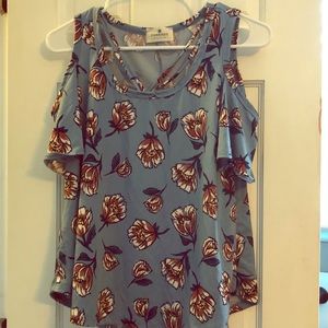 Blue top with keyhole sleeves